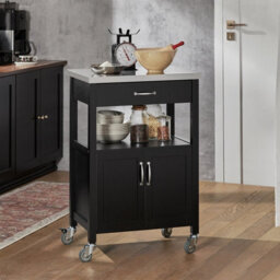Sobuy Fkw22-Sch, Kitchen Trolley Cart Storage Trolley Serving Trolley Kitchen Cabinet With Stainless Steel Worktop, Black - thumbnail 4
