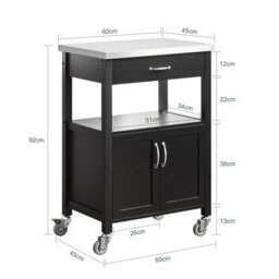 Sobuy Fkw22-Sch, Kitchen Trolley Cart Storage Trolley Serving Trolley Kitchen Cabinet With Stainless Steel Worktop, Black - thumbnail 3