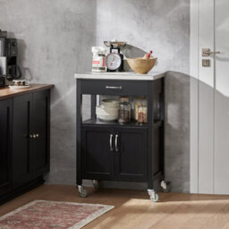Sobuy Fkw22-Sch, Kitchen Trolley Cart Storage Trolley Serving Trolley Kitchen Cabinet With Stainless Steel Worktop, Black - thumbnail 2