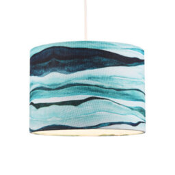Happy Homewares Sea Waves Drum Lamp Shade In Teal Duck Egg And Navy Blue - 25Cm Linen Fabric - thumbnail 4