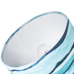 Happy Homewares Sea Waves Drum Lamp Shade In Teal Duck Egg And Navy Blue - 25Cm Linen Fabric - thumbnail 3