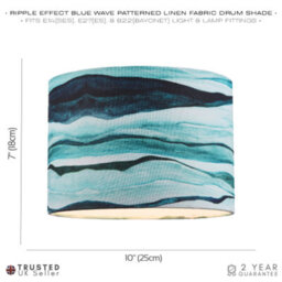Happy Homewares Sea Waves Drum Lamp Shade In Teal Duck Egg And Navy Blue - 25Cm Linen Fabric - thumbnail 6