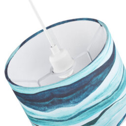 Happy Homewares Sea Waves Drum Lamp Shade In Teal Duck Egg And Navy Blue - 25Cm Linen Fabric - thumbnail 2