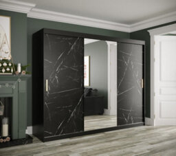 Arte Elegant Black Geneva T1 Sliding Door Wardrobe W2500mm H2000mm D620mm - Spacious Design, Gold Handles, Mirrored Door - thumbnail 2