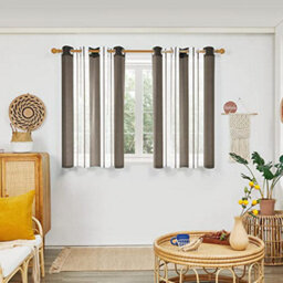 Deconovo Sheer Curtains Yarn-Dyed Faux Linen Home Decorative Eyelet Voile Curtains, 55 X 54 Inch Brown 2 Panels - thumbnail 1