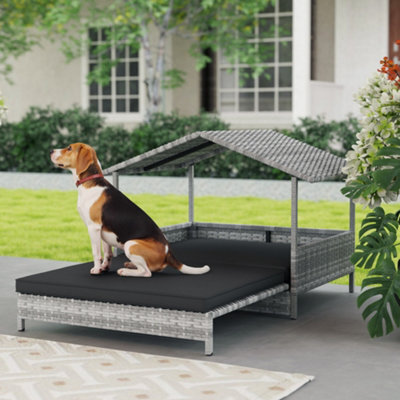 Pawhut Extendable Rattan Dog House W/ Water-Resistant Roof - Charcoal Grey - image 1