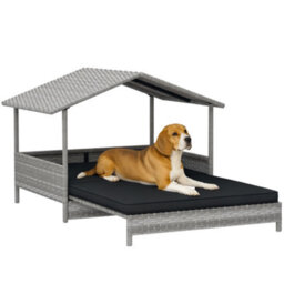 Pawhut Extendable Rattan Dog House W/ Water-Resistant Roof - Charcoal Grey - thumbnail 2