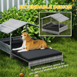 Pawhut Extendable Rattan Dog House W/ Water-Resistant Roof - Charcoal Grey - thumbnail 4
