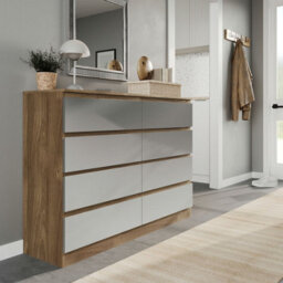 Urbn-Living Urbnliving 120Cm Wide Oak Wooden Chest Of Grey 8 Drawers Bedroom Furniture Storage Bedside Modern Cabinet