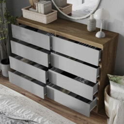 Urbn-Living Urbnliving 120Cm Wide Oak Wooden Chest Of Grey 8 Drawers Bedroom Furniture Storage Bedside Modern Cabinet - thumbnail 2