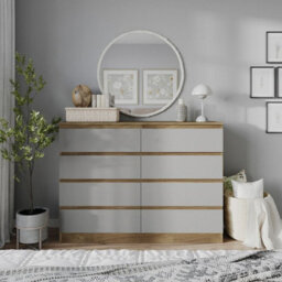 Urbn-Living Urbnliving 120Cm Wide Oak Wooden Chest Of Grey 8 Drawers Bedroom Furniture Storage Bedside Modern Cabinet - thumbnail 3