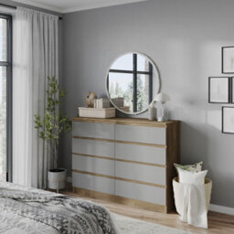 Urbn-Living Urbnliving 120Cm Wide Oak Wooden Chest Of Grey 8 Drawers Bedroom Furniture Storage Bedside Modern Cabinet - thumbnail 4
