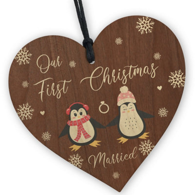 Red Ocean Penguin Couple Christmas Ornaments Our First Christmas Married Tree Decoration Couple Gift Mr And Mrs - image 1