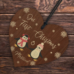 Red Ocean Penguin Couple Christmas Ornaments Our First Christmas Married Tree Decoration Couple Gift Mr And Mrs - thumbnail 6