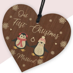 Red Ocean Penguin Couple Christmas Ornaments Our First Christmas Married Tree Decoration Couple Gift Mr And Mrs - thumbnail 2