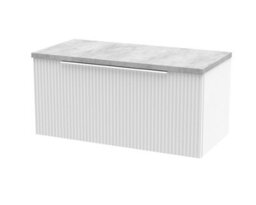 Balterley Tixall Fluted 1 Drawer Wall Hung Vanity Unit With Laminate Worktop, Satin White, 800mm