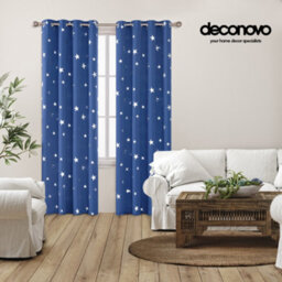 Deconovo Soft Star Foil Printed Blackout Thermal Insulated Curtains, Eyelet Room Darkening Curtains, W66 X L90 Inch, Blue, 1 Pair - thumbnail 4