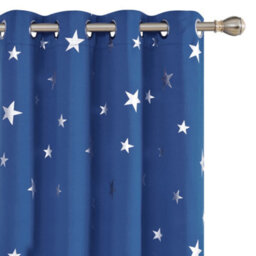 Deconovo Soft Star Foil Printed Blackout Thermal Insulated Curtains, Eyelet Room Darkening Curtains, W66 X L90 Inch, Blue, 1 Pair - thumbnail 1