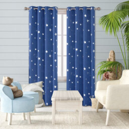 Deconovo Soft Star Foil Printed Blackout Thermal Insulated Curtains, Eyelet Room Darkening Curtains, W66 X L90 Inch, Blue, 1 Pair - thumbnail 2