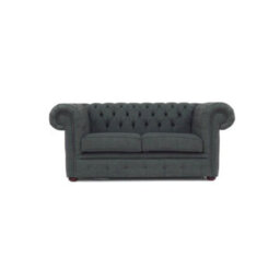 Chesterfield 2 Seater Sofa Settee Charcoal Grey Real Linen Fabric In Classic Style - thumbnail 3