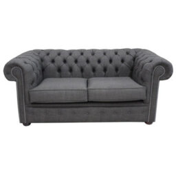 Chesterfield 2 Seater Sofa Settee Charcoal Grey Real Linen Fabric In Classic Style - thumbnail 1