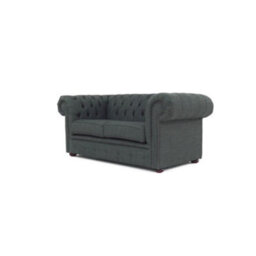 Chesterfield 2 Seater Sofa Settee Charcoal Grey Real Linen Fabric In Classic Style - thumbnail 5