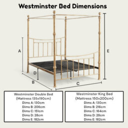 OAT Home Westminster Antique Brass Effect Metal Victorian 4 Poster Canopy Double Bed Frame - thumbnail 9