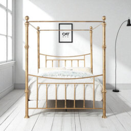 OAT Home Westminster Antique Brass Effect Metal Victorian 4 Poster Canopy Double Bed Frame - thumbnail 2