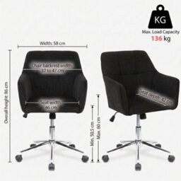 EVRE Black Fabric Office Chair Swivel Desk Chair With Wheels & Adjustable Height - thumbnail 2
