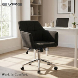 EVRE Black Fabric Office Chair Swivel Desk Chair With Wheels & Adjustable Height - thumbnail 9