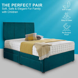 Dining Tables Chelsea Headboard Divan Set, 2 Drawer On Same Side With Sprung 1500 Comfort Mattress - Plush Jade - Double - thumbnail 2