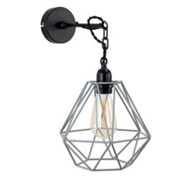 Valuelights Huber Industrial Style Satin Black Wall/ceiling Light Fitting With Grey Metal Cage Shade - thumbnail 5