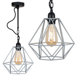 Valuelights Huber Industrial Style Satin Black Wall/ceiling Light Fitting With Grey Metal Cage Shade