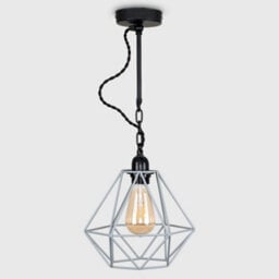Valuelights Huber Industrial Style Satin Black Wall/ceiling Light Fitting With Grey Metal Cage Shade - thumbnail 4