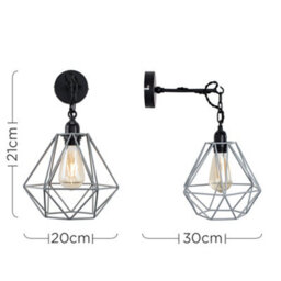 Valuelights Huber Industrial Style Satin Black Wall/ceiling Light Fitting With Grey Metal Cage Shade - thumbnail 8