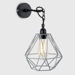 Valuelights Huber Industrial Style Satin Black Wall/ceiling Light Fitting With Grey Metal Cage Shade - thumbnail 7