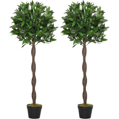 Pair - Artificial Bay Laurel Tree 120Cm Decorative Topiary Plant For Indoor And Outdoor Use In Gardens Entrances And Patios - image 1