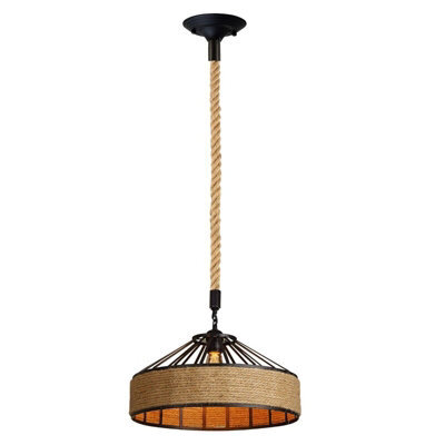 Vintage Industrial 30Cm Ceiling Pendant Light Hemp Rope Metal Cage Hanging Lamp - image 1