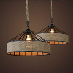 Vintage Industrial 30Cm Ceiling Pendant Light Hemp Rope Metal Cage Hanging Lamp - thumbnail 2