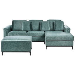 Beliani Corner Sofa 5 Seater Oslo Velvet Teal With Ottoman Left Hand - thumbnail 1
