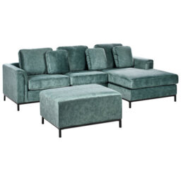 Beliani Corner Sofa 5 Seater Oslo Velvet Teal With Ottoman Left Hand - thumbnail 4