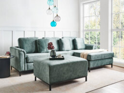 Beliani Corner Sofa 5 Seater Oslo Velvet Teal With Ottoman Left Hand - thumbnail 2