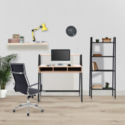 RB UK Nautilus Designs Walnut Computer Desk With Black Frame & Upper Storage Shelf - thumbnail 4