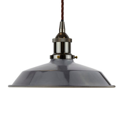 Slate Grey Small Trinity Metal Painted Dome Pendant Light With Black Nickel Lamp Holder And Brown Twisted Cable - Se Home - image 1