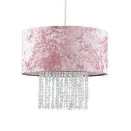 Valuelights Boland Pink Velvet & Acrylic Droplet Ceiling Lamp Shade And Bulb (D)35Cm