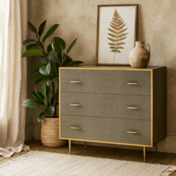 Wyld Haus Verona Grey Shagreen Chest Of Drawers With Brushed Gold Trim - thumbnail 2