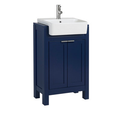 Homestylestore 550mm Navy Blue Floorstanding Bathroom Vanity Unit With Chrome Finger Pull Handles - image 1