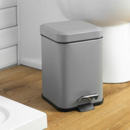 Harbour Housewares 3L Bathroom Bin & Brush Set - Matt Grey - Square Stainless Steel Slim Trashcan Pedal Bin & Toilet Brush Set - thumbnail 7