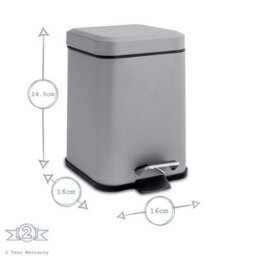 Harbour Housewares 3L Bathroom Bin & Brush Set - Matt Grey - Square Stainless Steel Slim Trashcan Pedal Bin & Toilet Brush Set - thumbnail 5