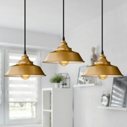 2 Yellow Brass Metal Ceiling Light Shade 22Cm Easy Fit Pendant Lamp For Bedroom, Hallway & Cafe - thumbnail 7